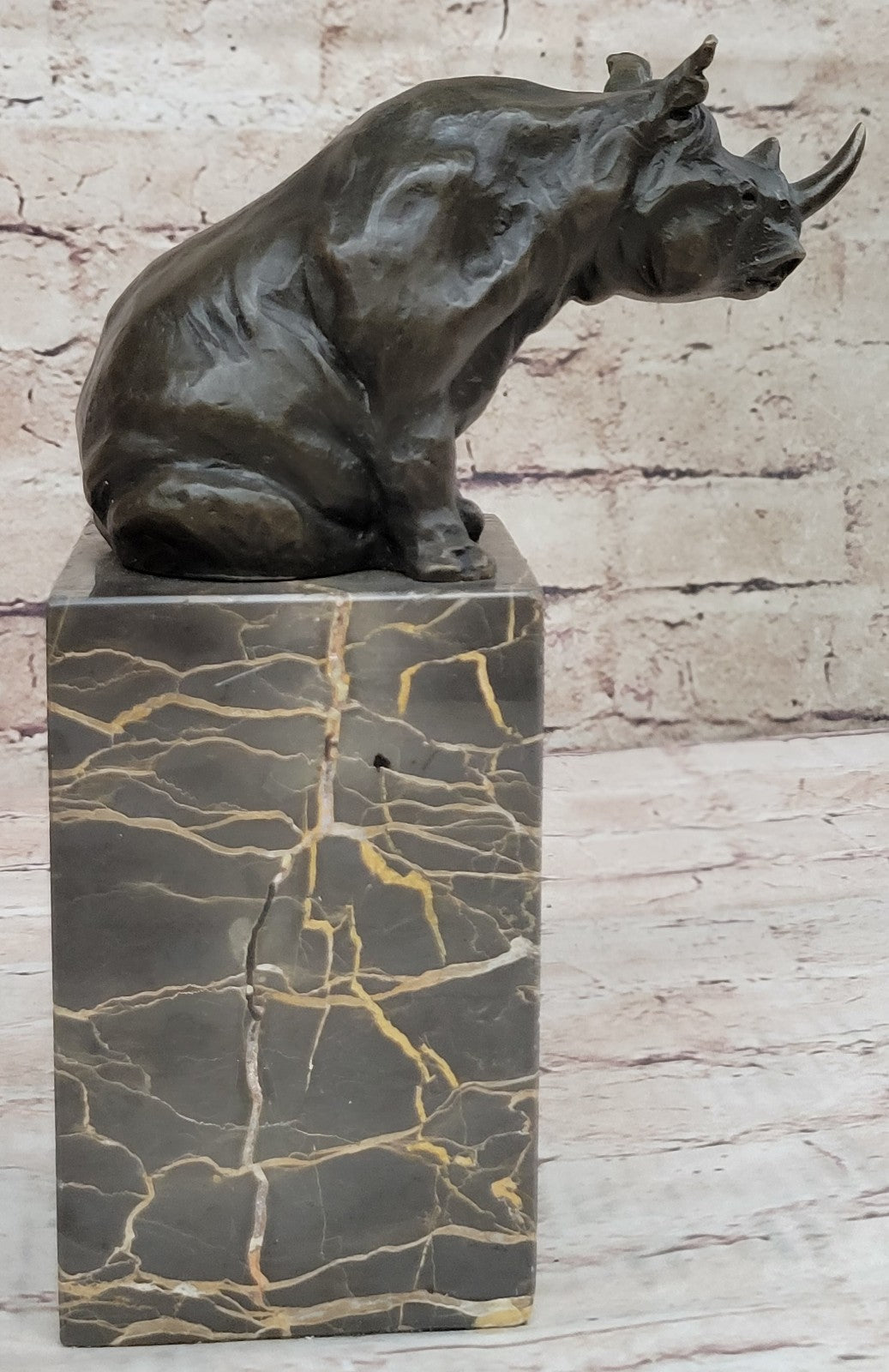 Rhino Rhinoceros Bull Bronze Sculpture Art Deco Style Signed Original Milo Sale