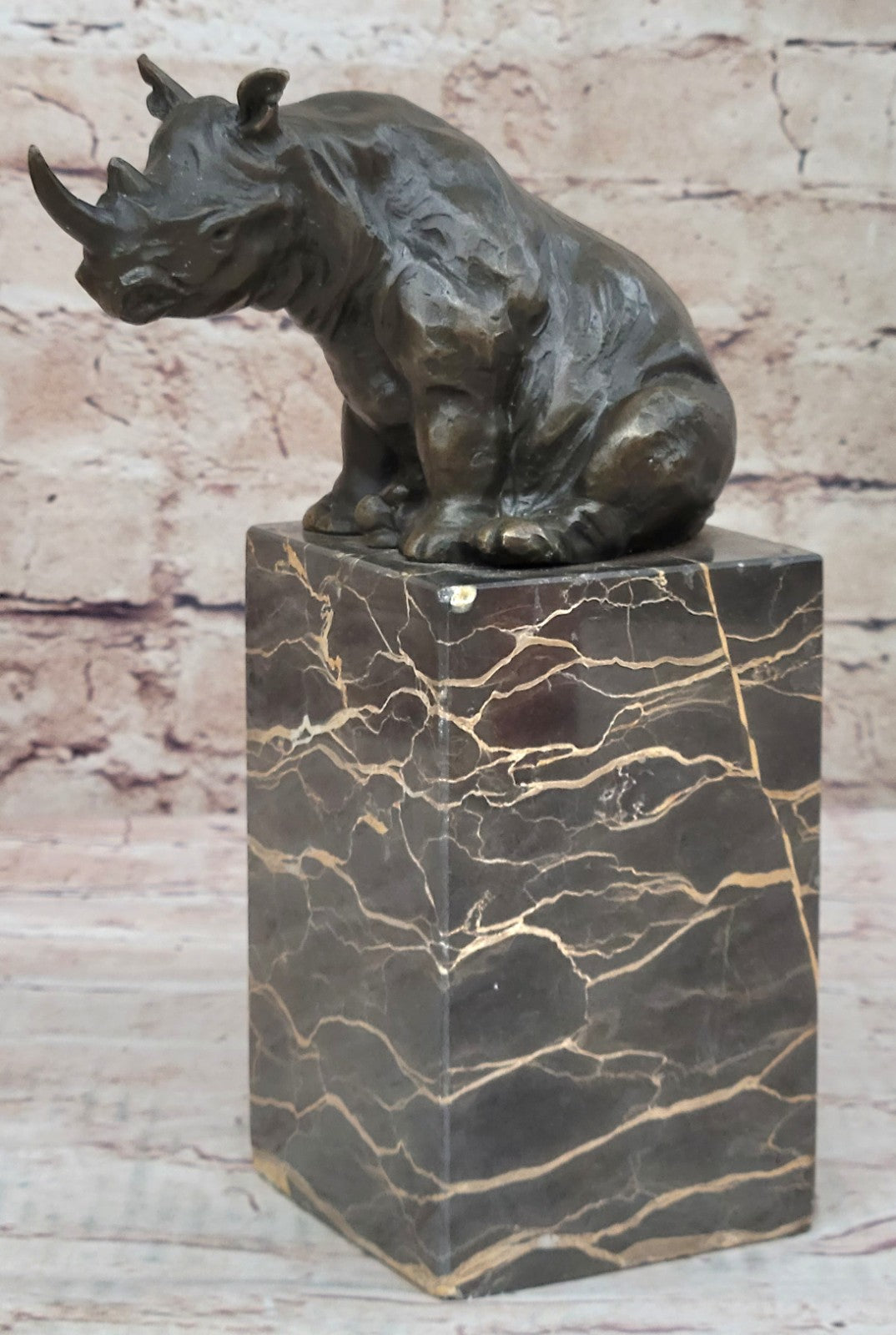 Rhino Rhinoceros Bull Bronze Sculpture Art Deco Style Signed Original Milo Sale