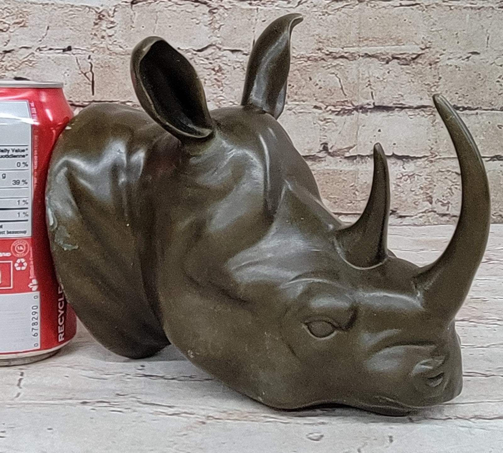 100% Bronze Sculpture Statue Rhinoceros Rhino Head Bust Art Deco Original Large