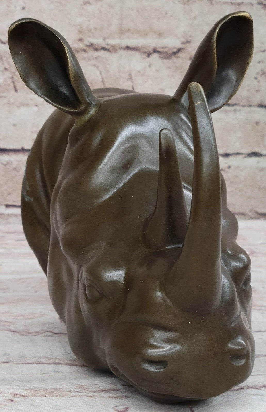 100% Bronze Sculpture Statue Rhinoceros Rhino Head Bust Art Deco Original Large