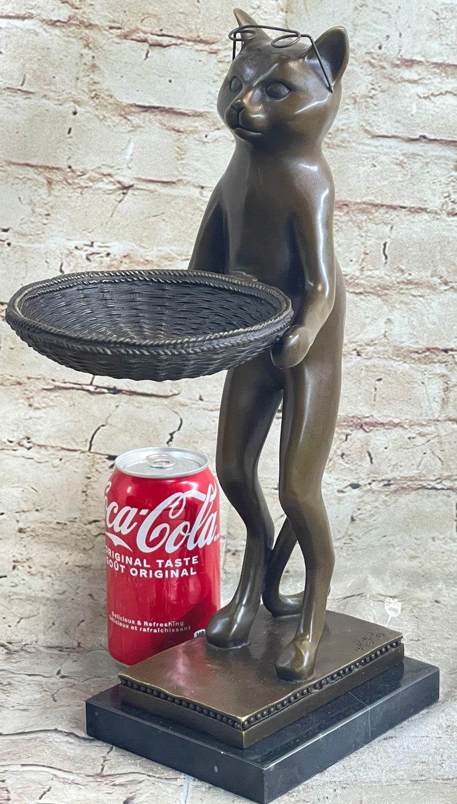 Quality Heavy Solid Bronze Cat Feline business card holder sculpture art 15" tal