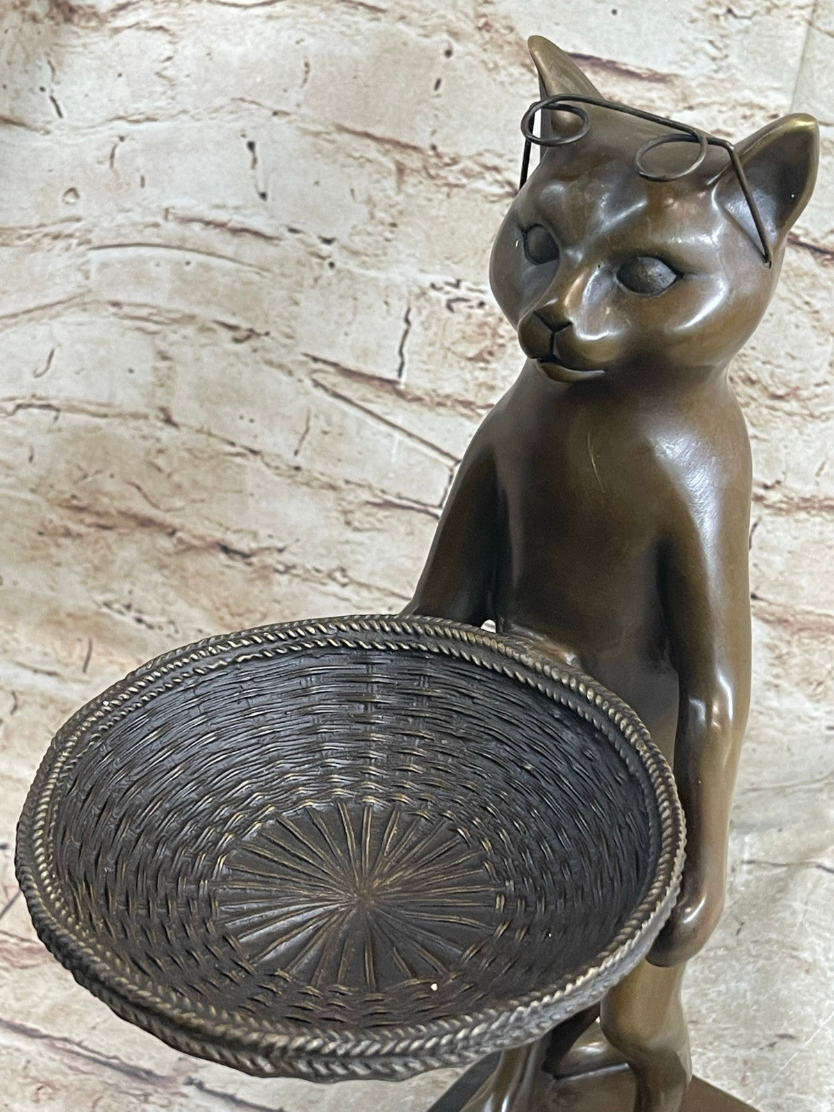 Quality Heavy Solid Bronze Cat Feline business card holder sculpture art 15" tal
