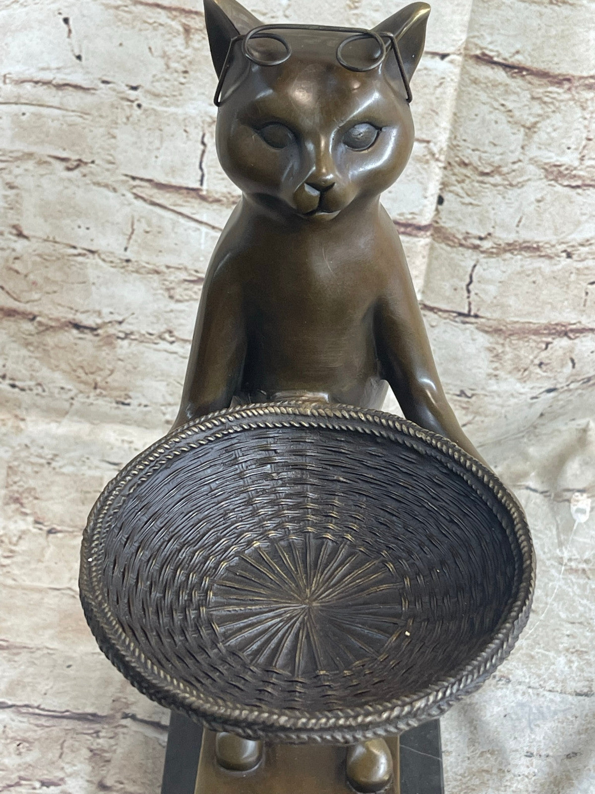 Quality Heavy Solid Bronze Cat Feline business card holder sculpture art 15" tal