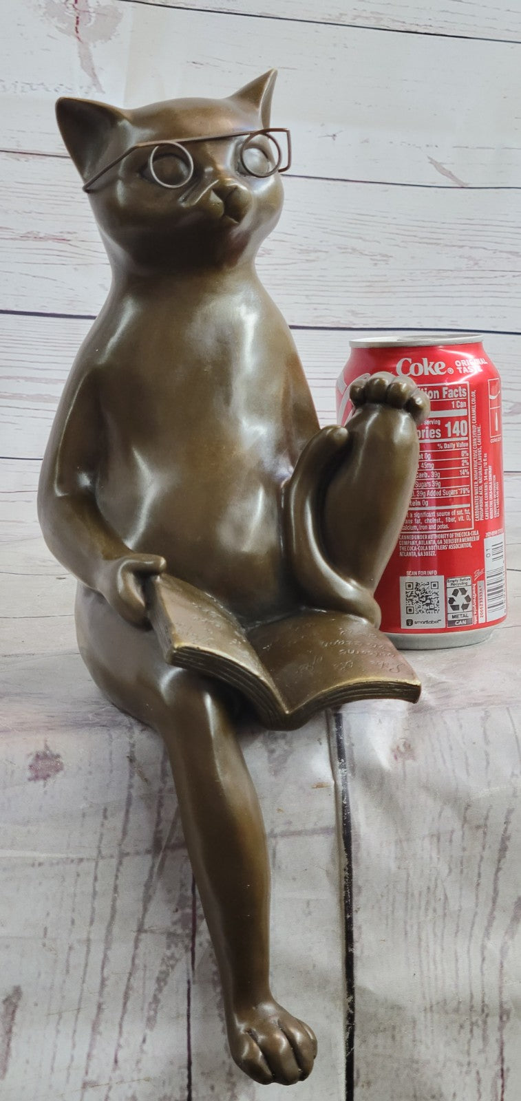 CAT Figurine STATUE Reading GLASSES 100% Bronze Indoor OUTDOOR Gift Hotcast