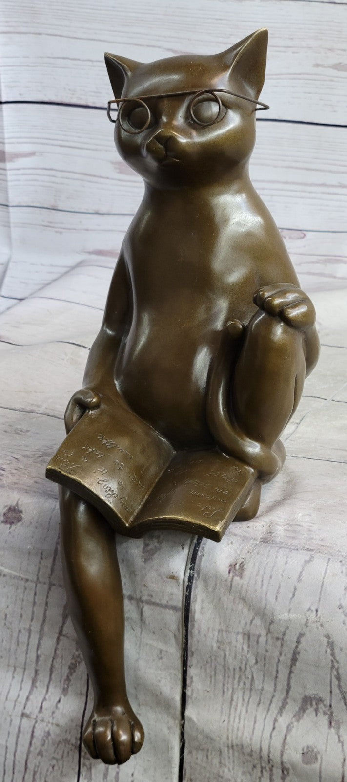 CAT Figurine STATUE Reading GLASSES 100% Bronze Indoor OUTDOOR Gift Hotcast