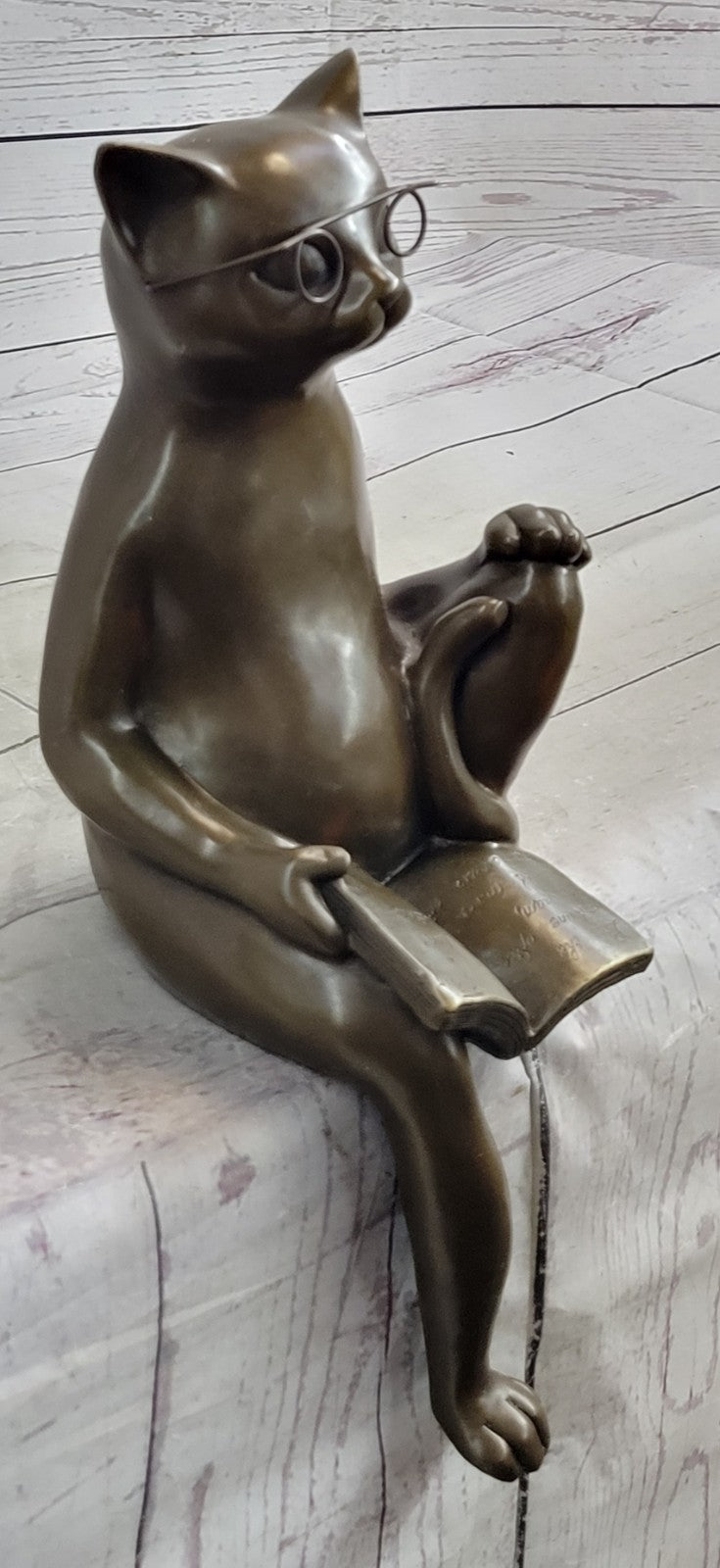 CAT Figurine STATUE Reading GLASSES 100% Bronze Indoor OUTDOOR Gift Hotcast