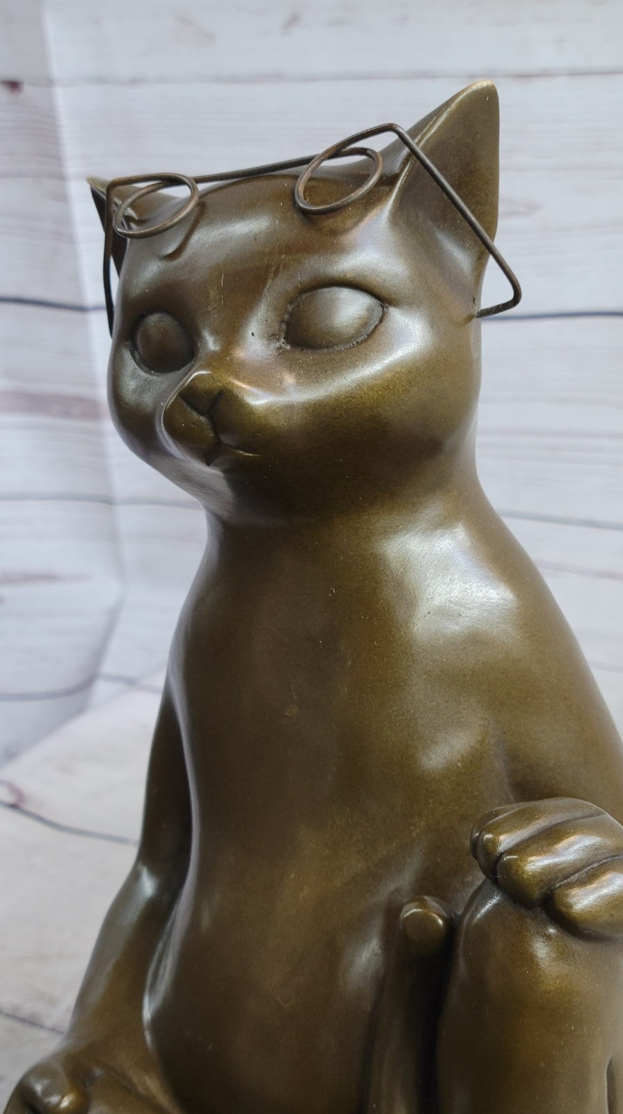 CAT Figurine STATUE Reading GLASSES 100% Bronze Indoor OUTDOOR Gift Hotcast