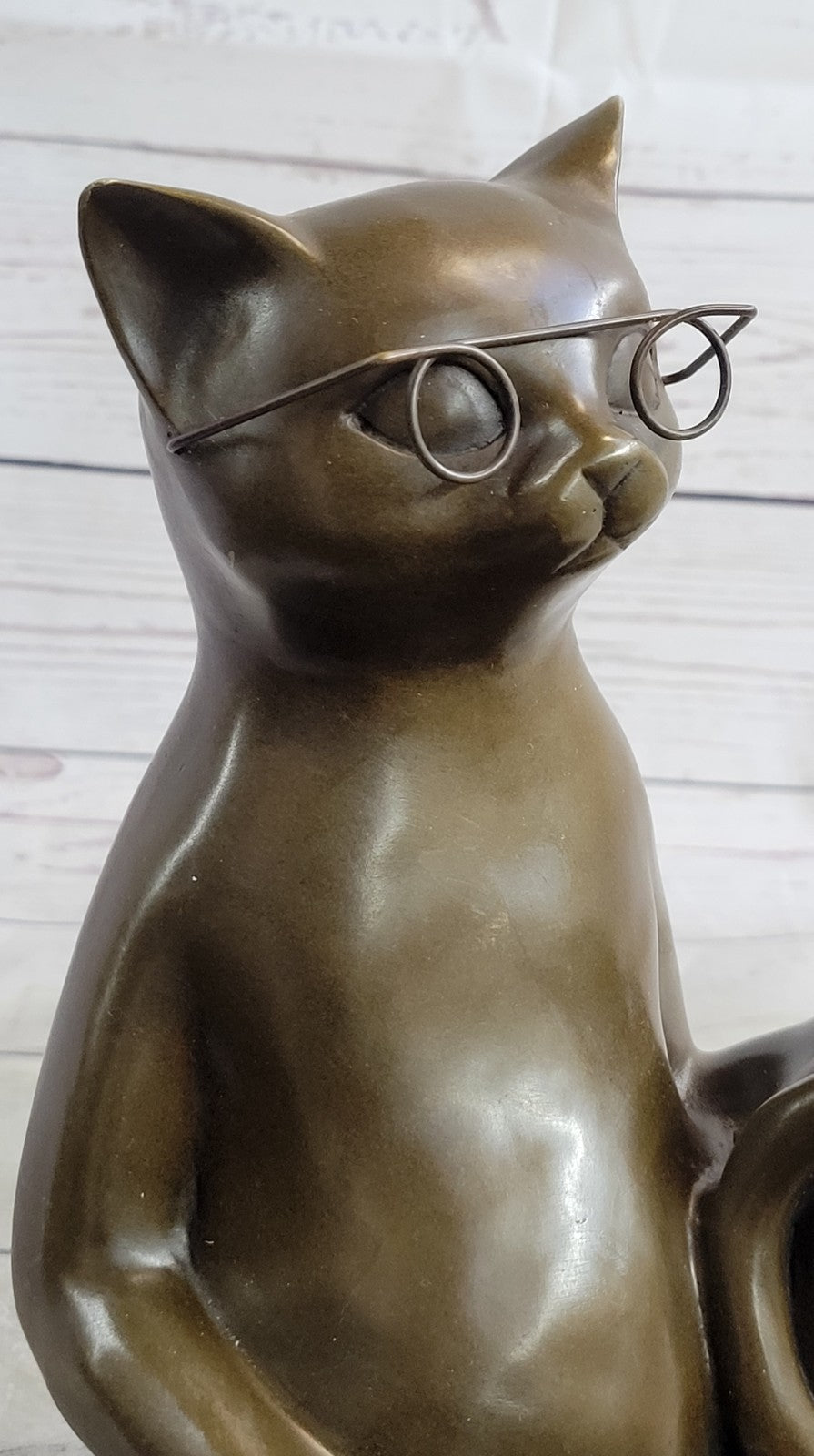 CAT Figurine STATUE Reading GLASSES 100% Bronze Indoor OUTDOOR Gift Hotcast