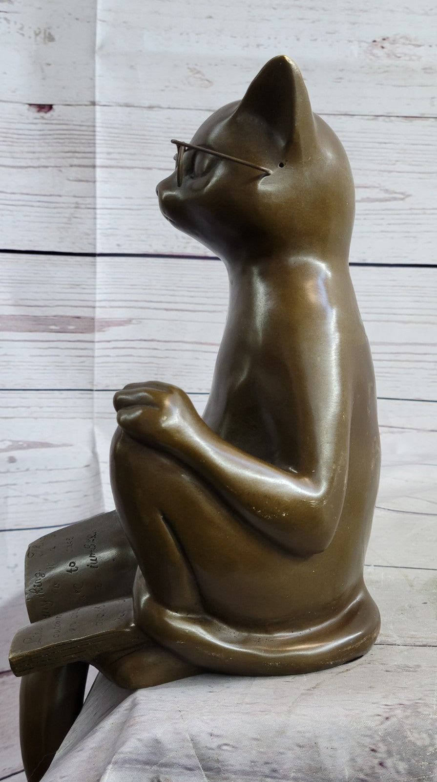 CAT Figurine STATUE Reading GLASSES 100% Bronze Indoor OUTDOOR Gift Hotcast