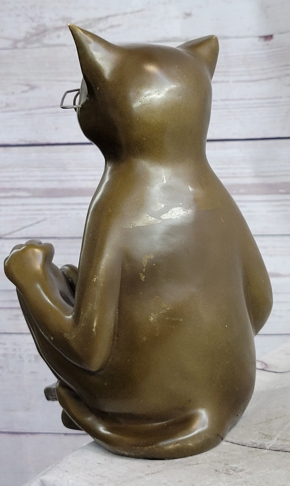 CAT Figurine STATUE Reading GLASSES 100% Bronze Indoor OUTDOOR Gift Hotcast