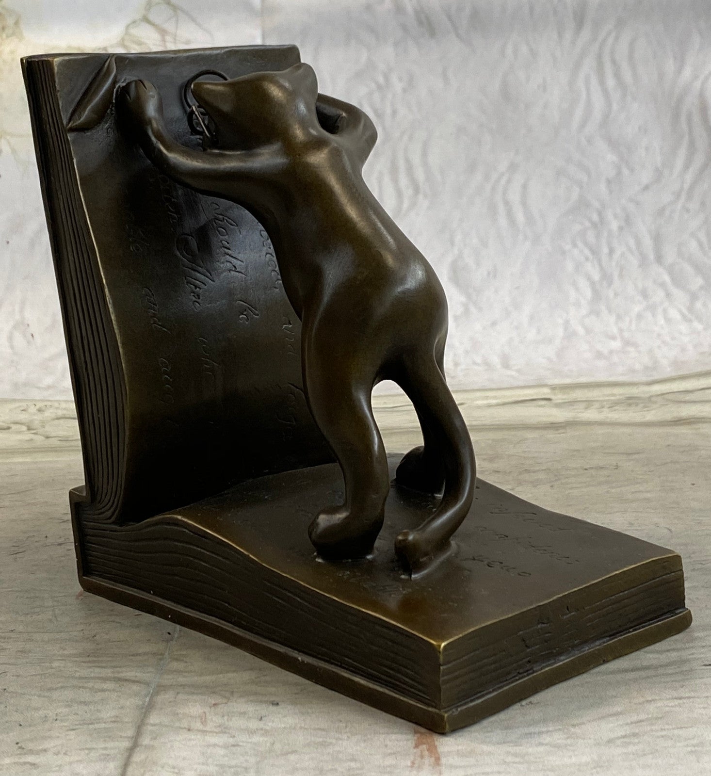 Handcrafted bronze sculpture SALE Book Bookends Cat Playful Two Original Signed