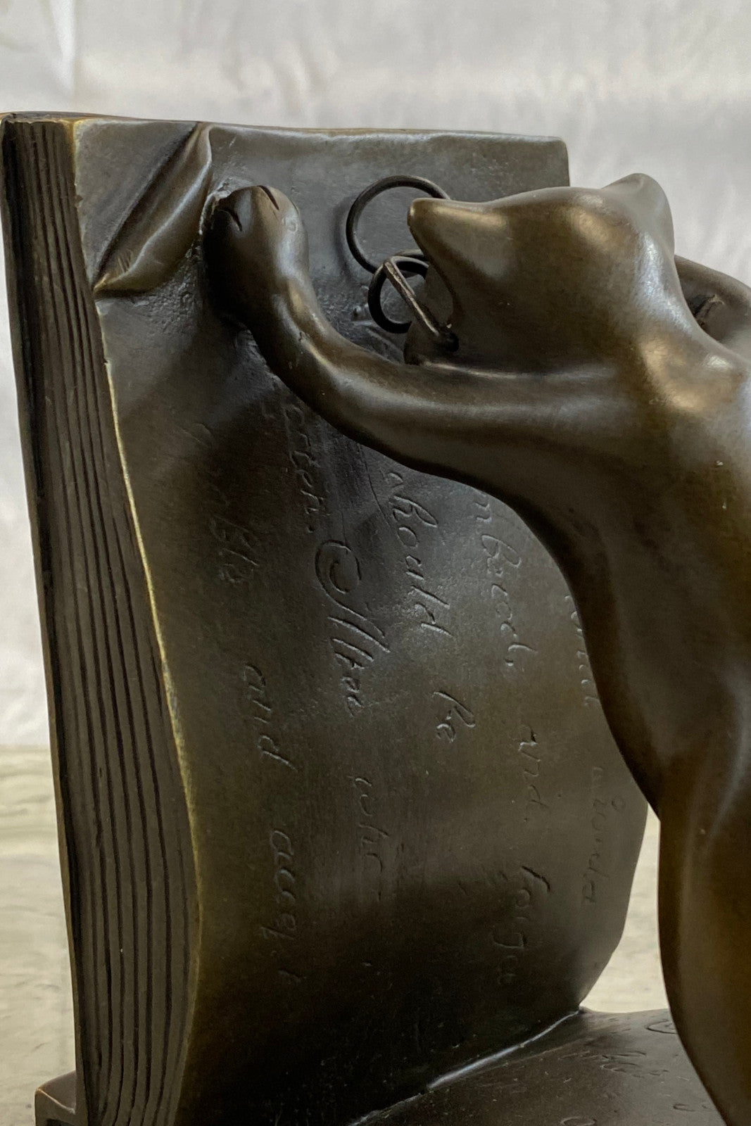 Handcrafted bronze sculpture SALE Book Bookends Cat Playful Two Original Signed