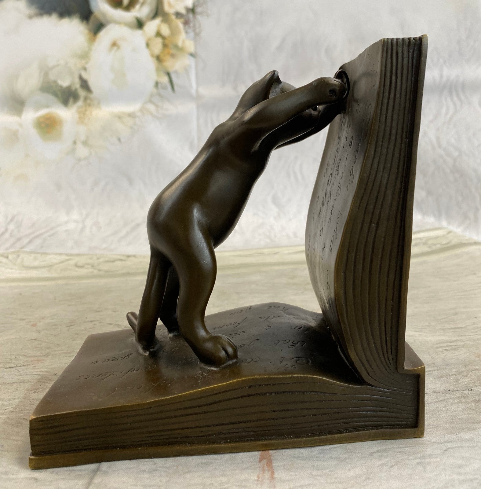 Handcrafted bronze sculpture SALE Book Bookends Cat Playful Two Original Signed