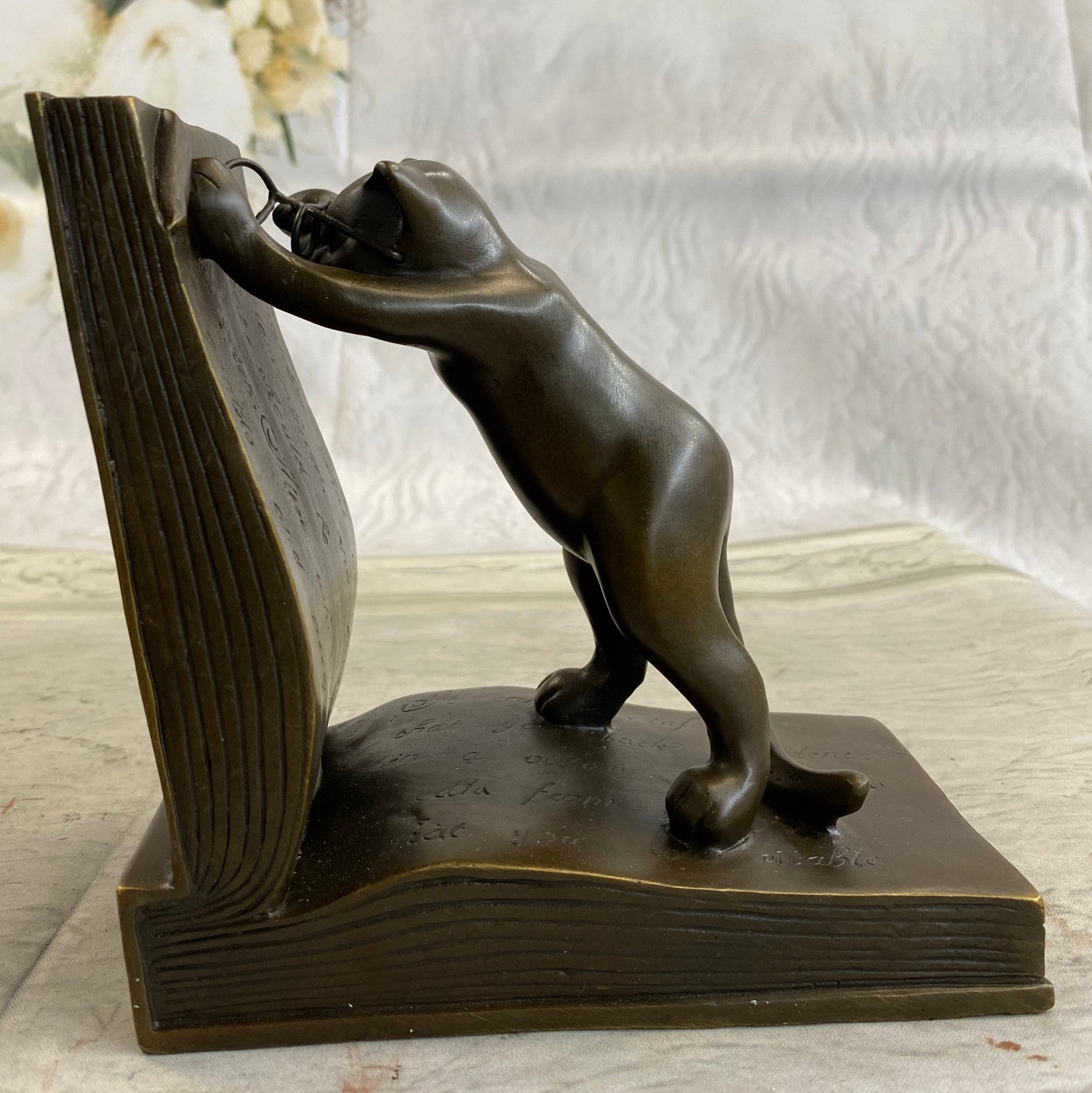 Handcrafted bronze sculpture SALE Book Bookends Cat Playful Two Original Signed