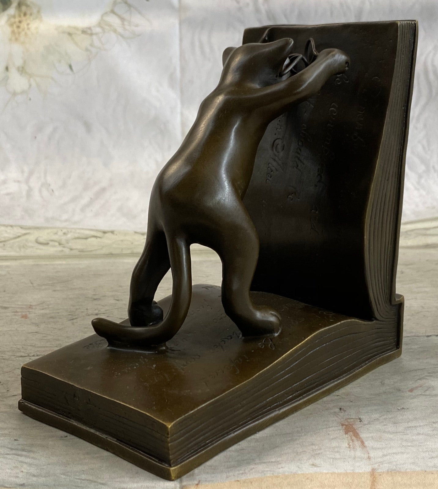 Handcrafted bronze sculpture SALE Book Bookends Cat Playful Two Original Signed