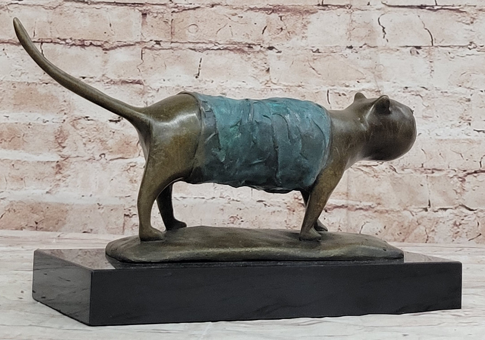 Botero Inspired Bronze Cat Sculpture with Exclusive Patina Finish Art