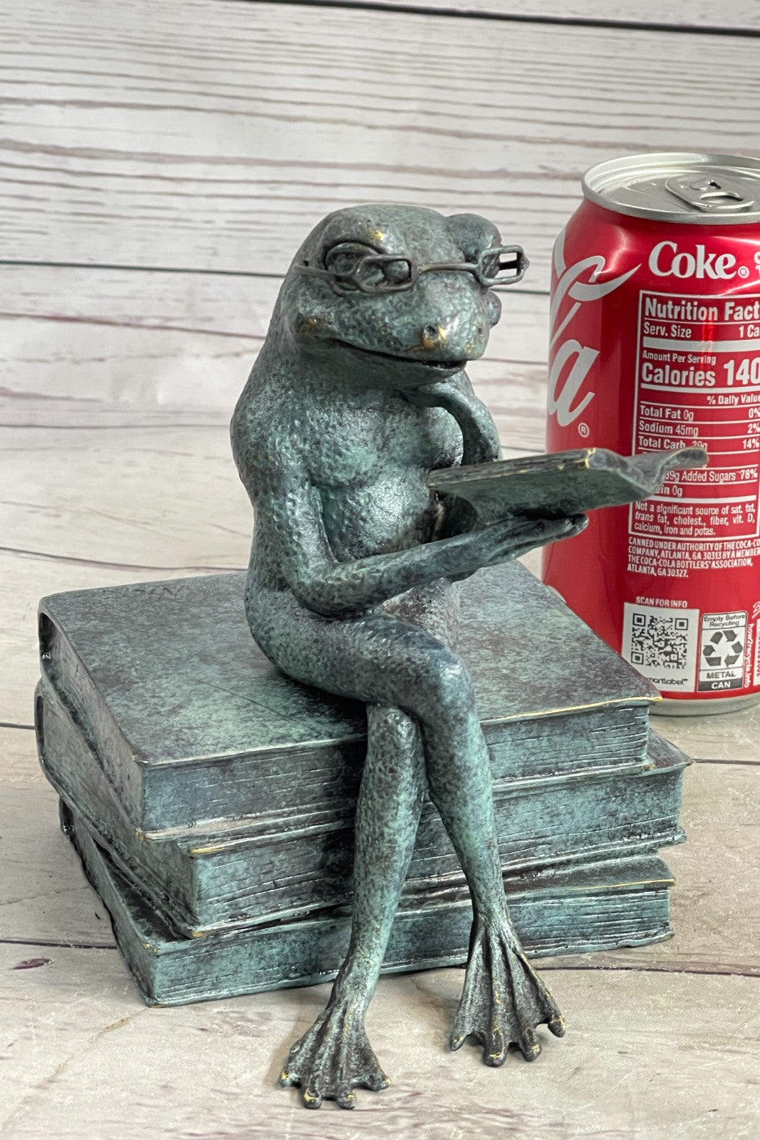Bronze Frog on Stack of Books Reading a Book ~ Fantastic Patina ~ Frog Collectors