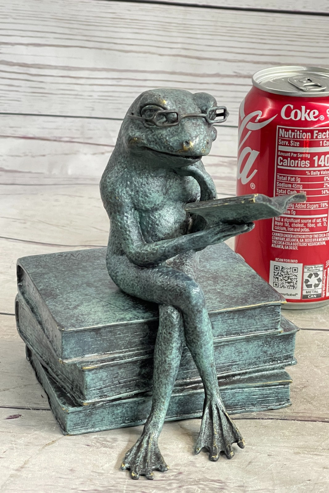 Bronze Frog on Stack of Books Reading a Book ~ Fantastic Patina ~ Frog Collectors