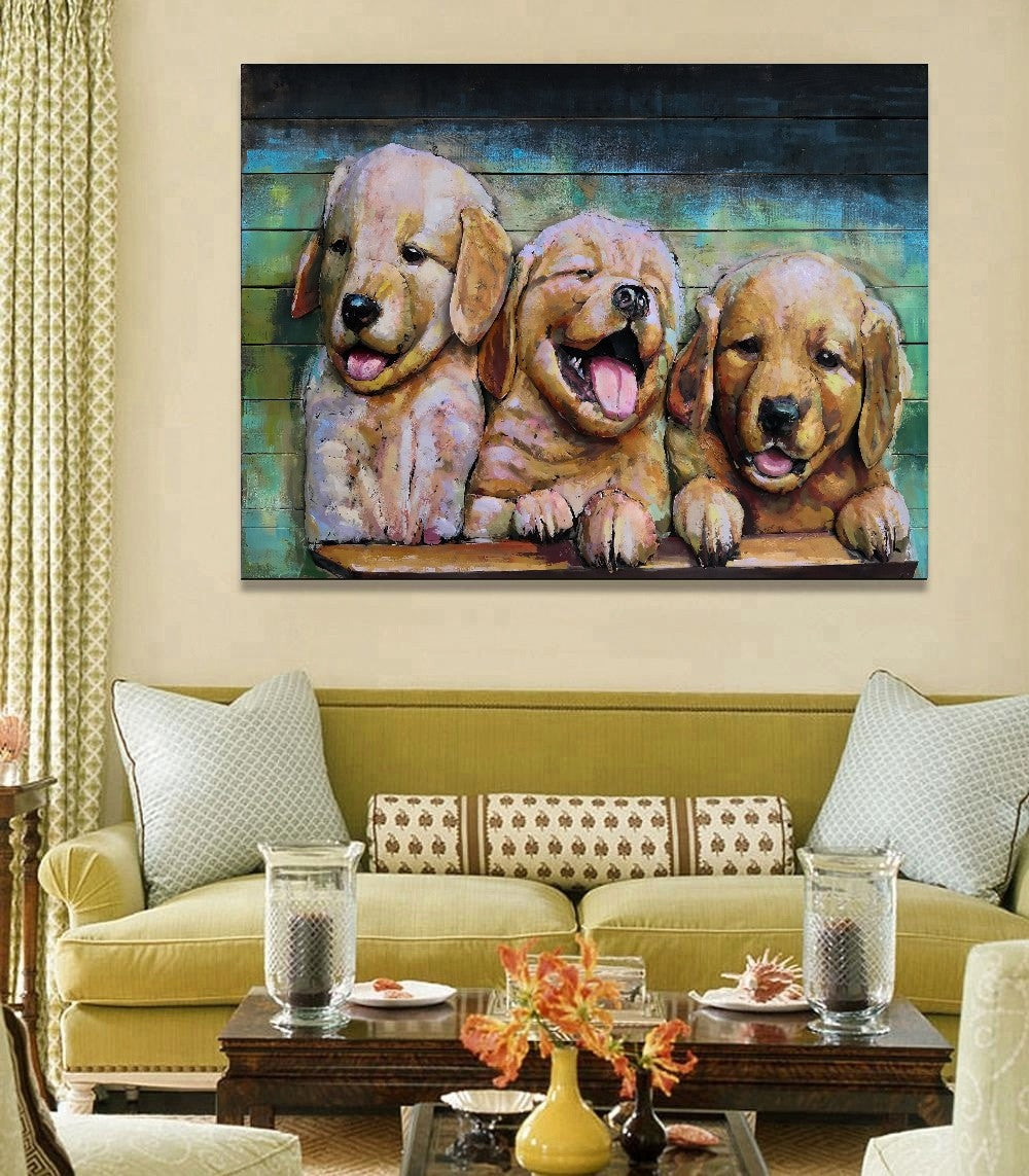 Dogs  3D bedroom decoration art set metal wall painting custom oil painting Art Deco