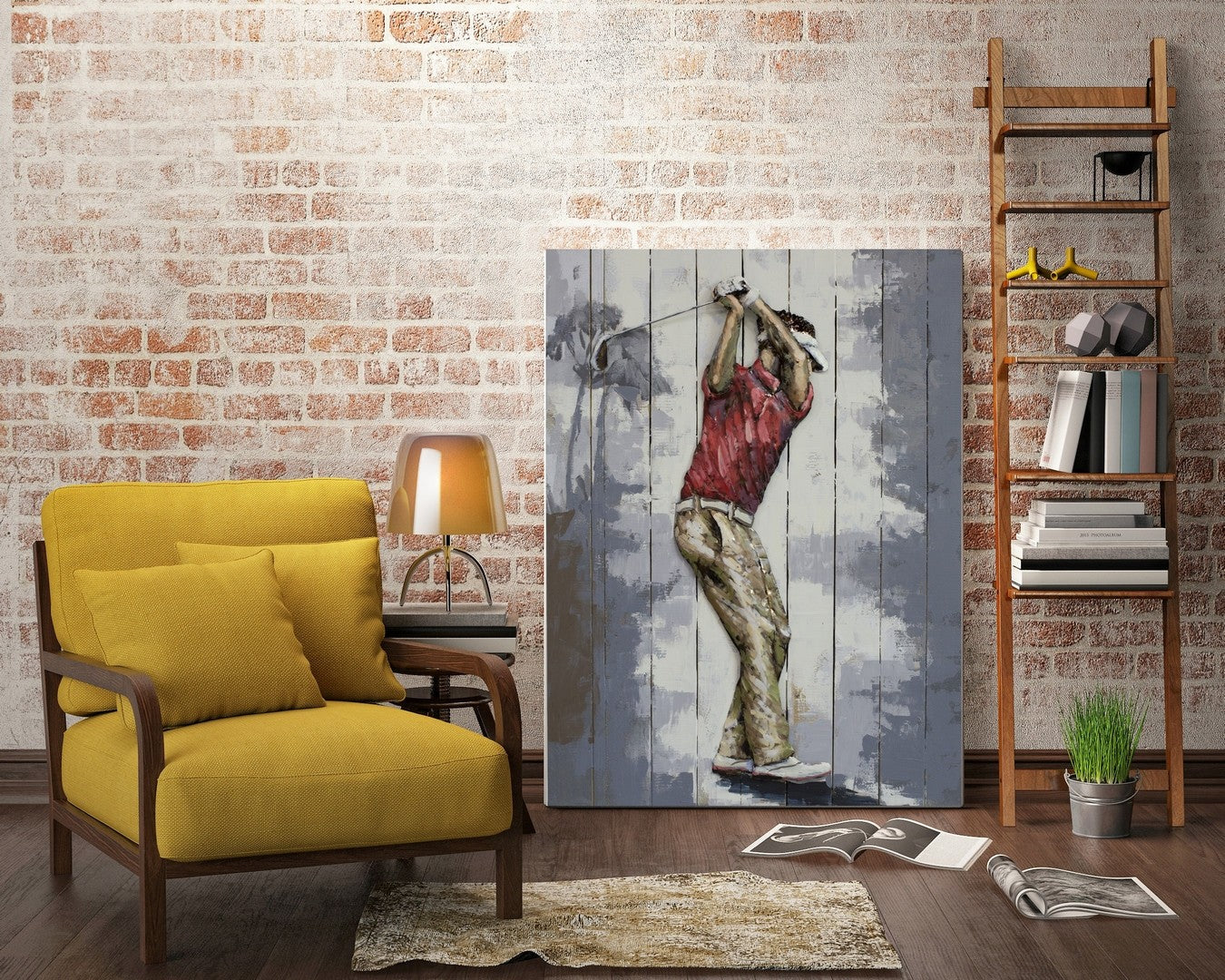 Galvanized Metal home Decor 2018 new custom oil painting reproduction 3d wall Golfer