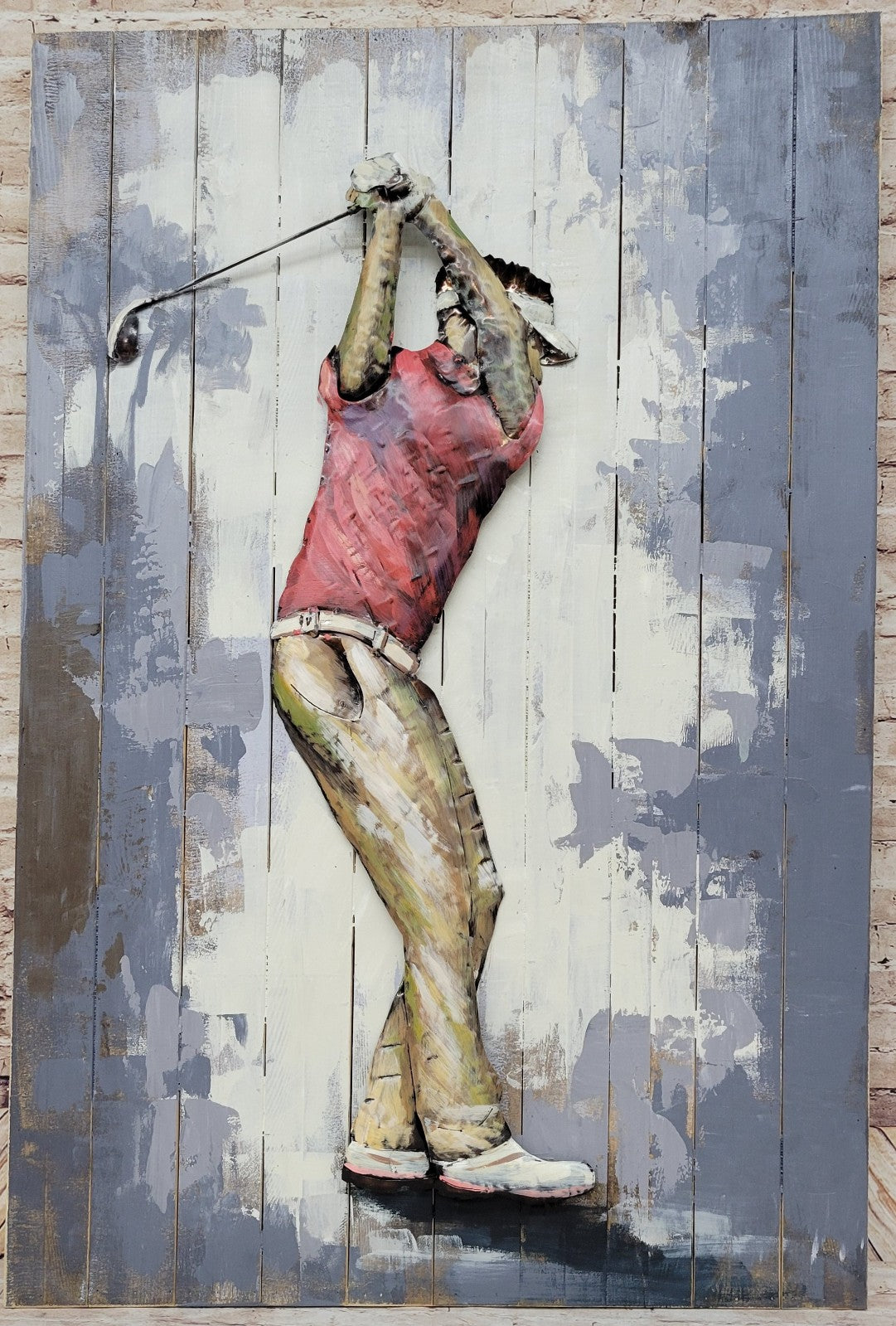 Galvanized Metal home Decor 2018 new custom oil painting reproduction 3d wall Golfer
