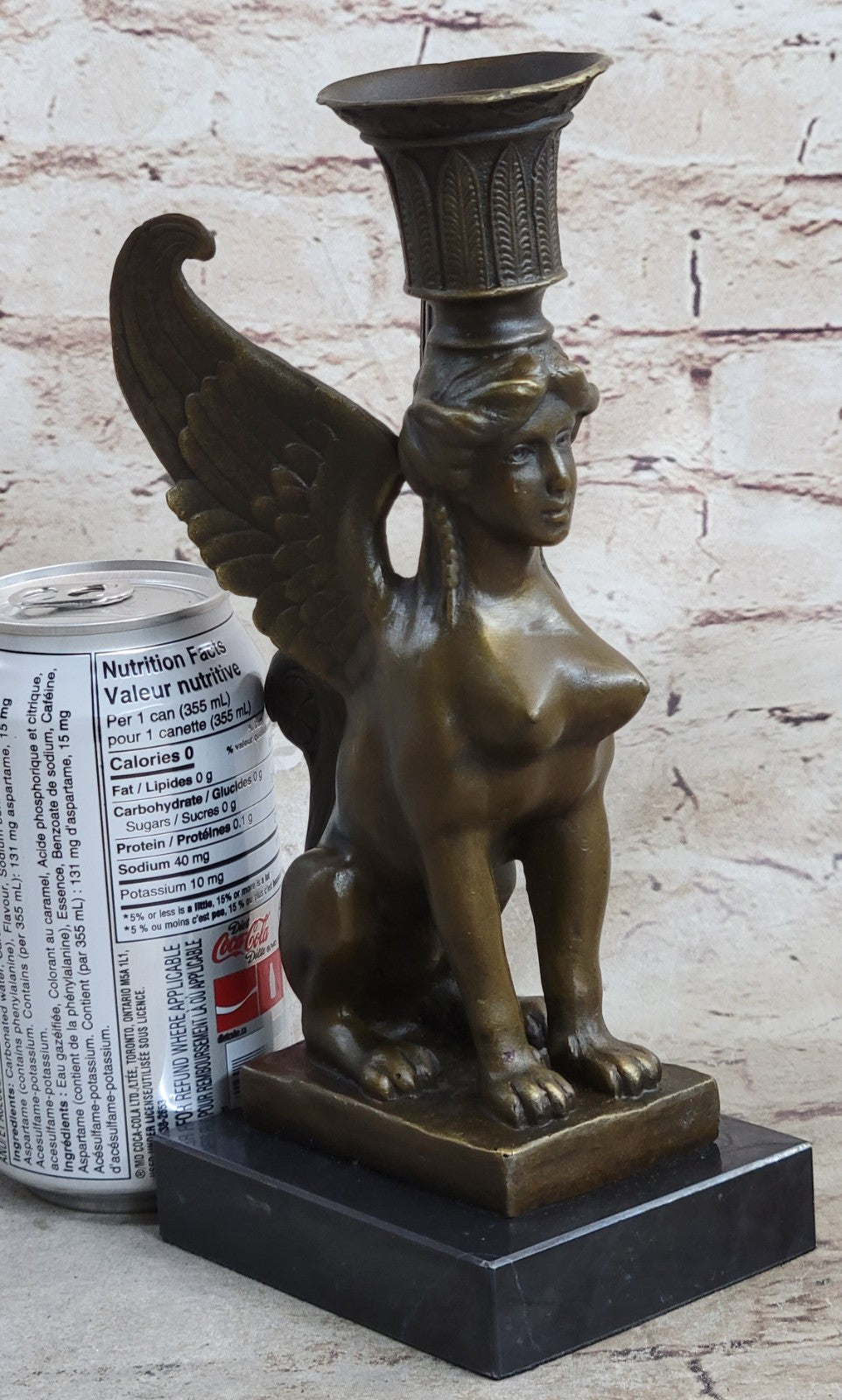 Art Deco Anniversary Nude Sphinx Female Egyptian Lion Candleholder Bronze Statue