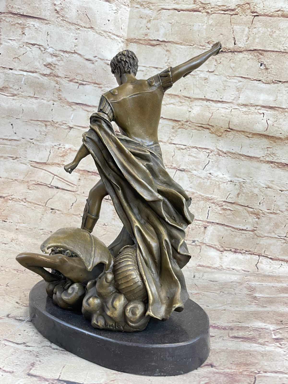 European Bronze Figurine Religious Archangel Saint Michael stepping on demon Art