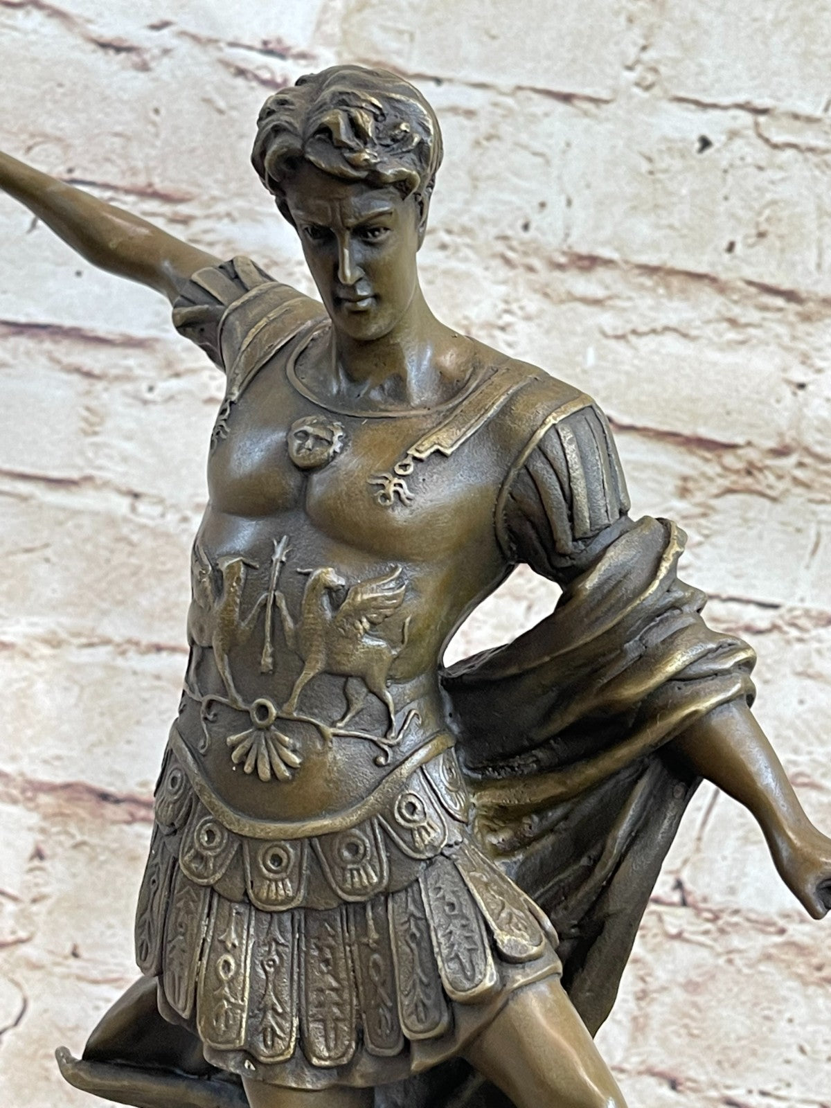 European Bronze Figurine Religious Archangel Saint Michael stepping on demon Art
