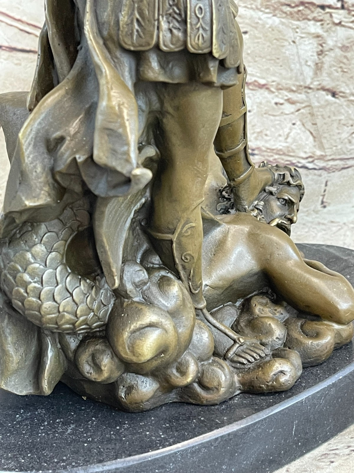 European Bronze Figurine Religious Archangel Saint Michael stepping on demon Art