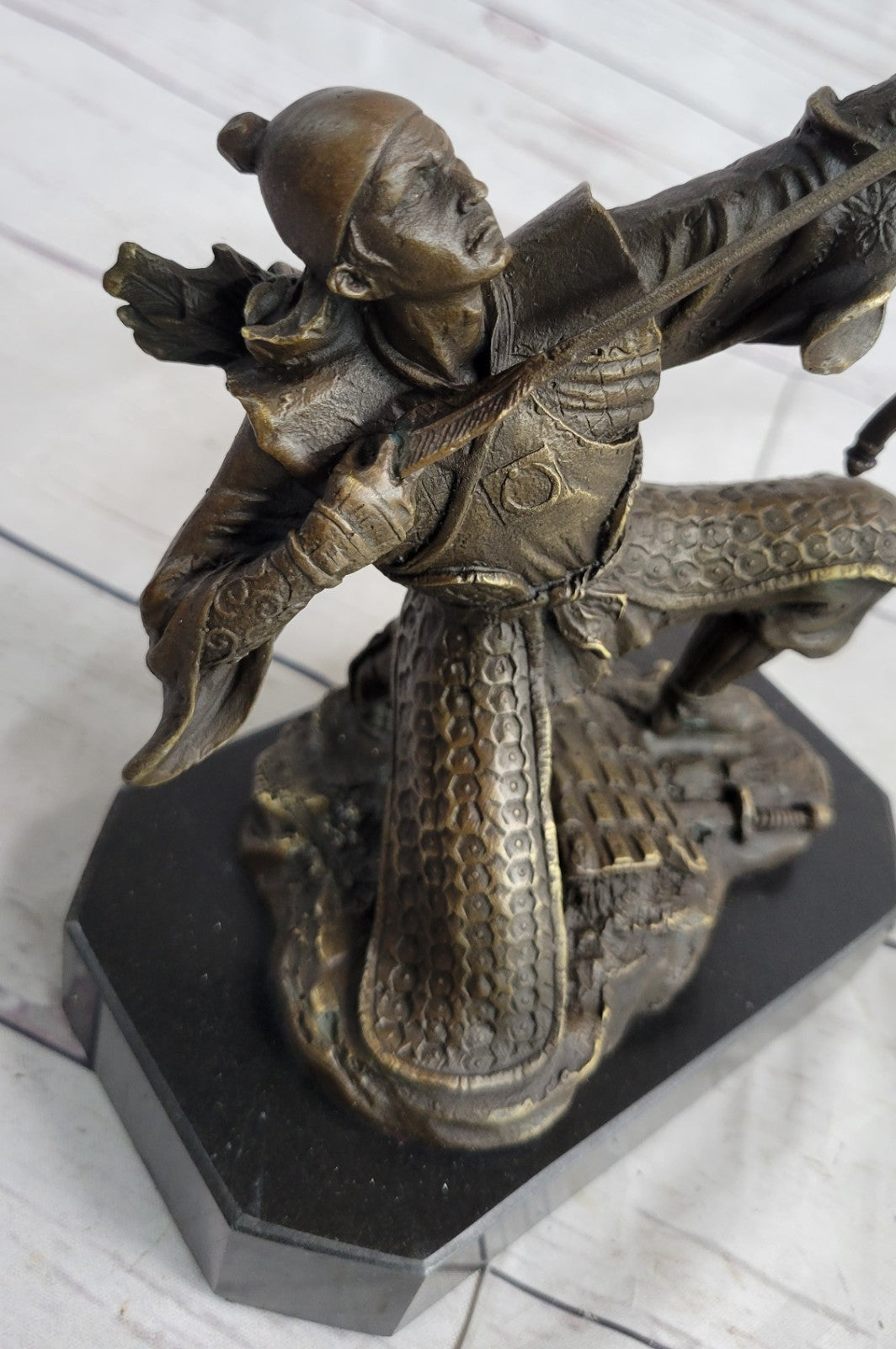 Vintage RARE Signed Kamiko Solid Bronze Samurai Figure Statue Sculpture Deco