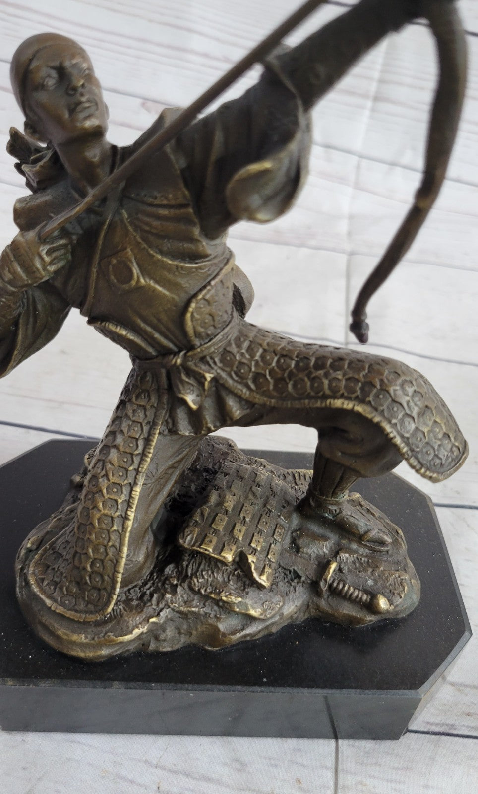 Vintage RARE Signed Kamiko Solid Bronze Samurai Figure Statue Sculpture Deco