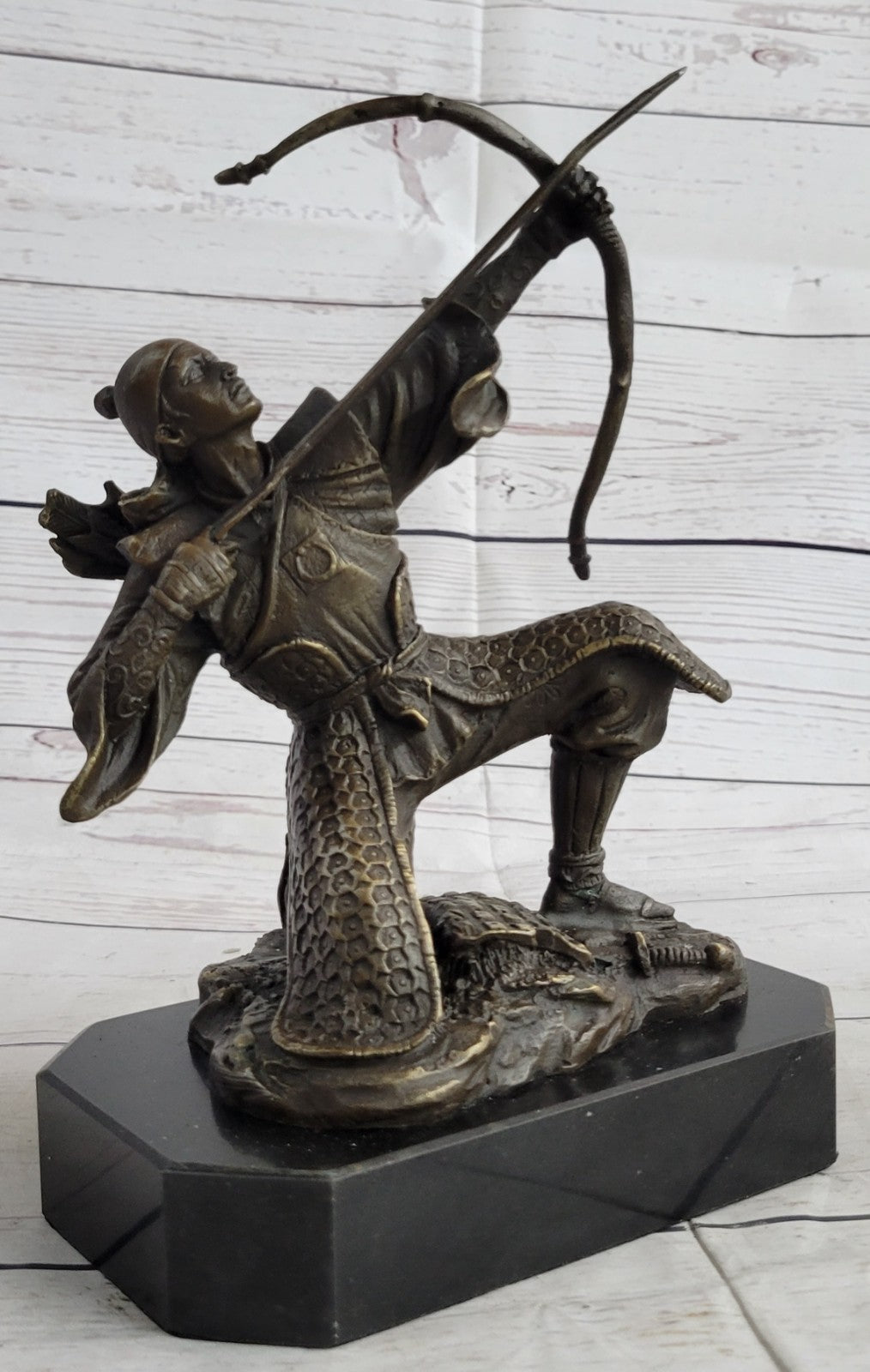 Vintage RARE Signed Kamiko Solid Bronze Samurai Figure Statue Sculpture Deco