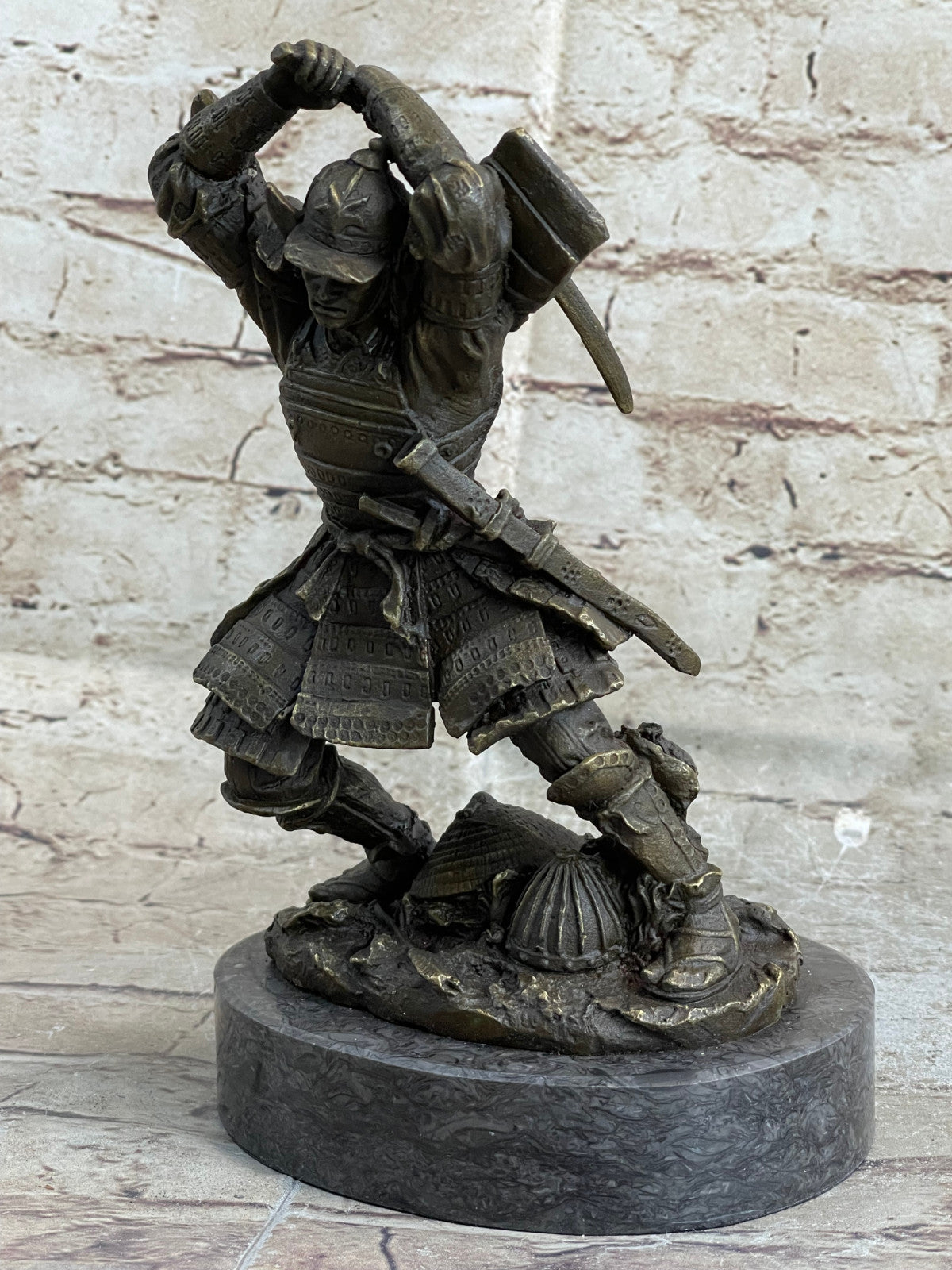Vintage RARE Signed Kamiko Solid Bronze Samurai Art Deco Marble Base Figurine