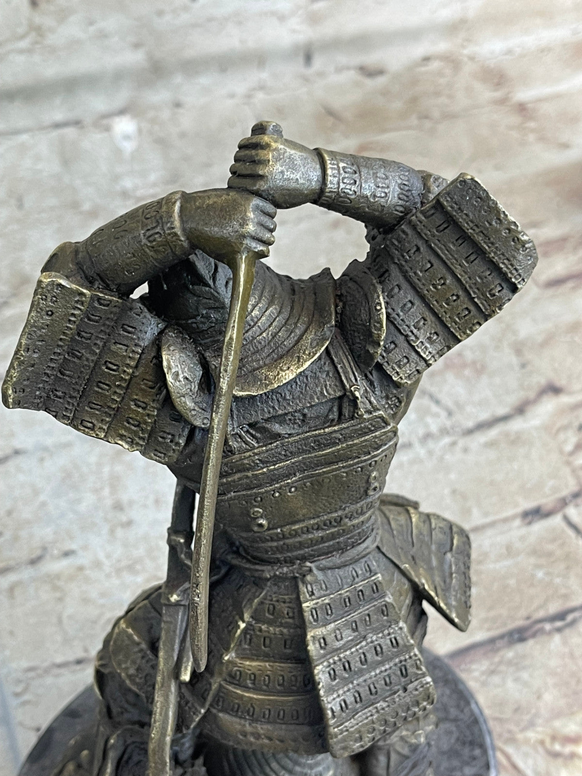 Vintage RARE Signed Kamiko Solid Bronze Samurai Art Deco Marble Base Figurine