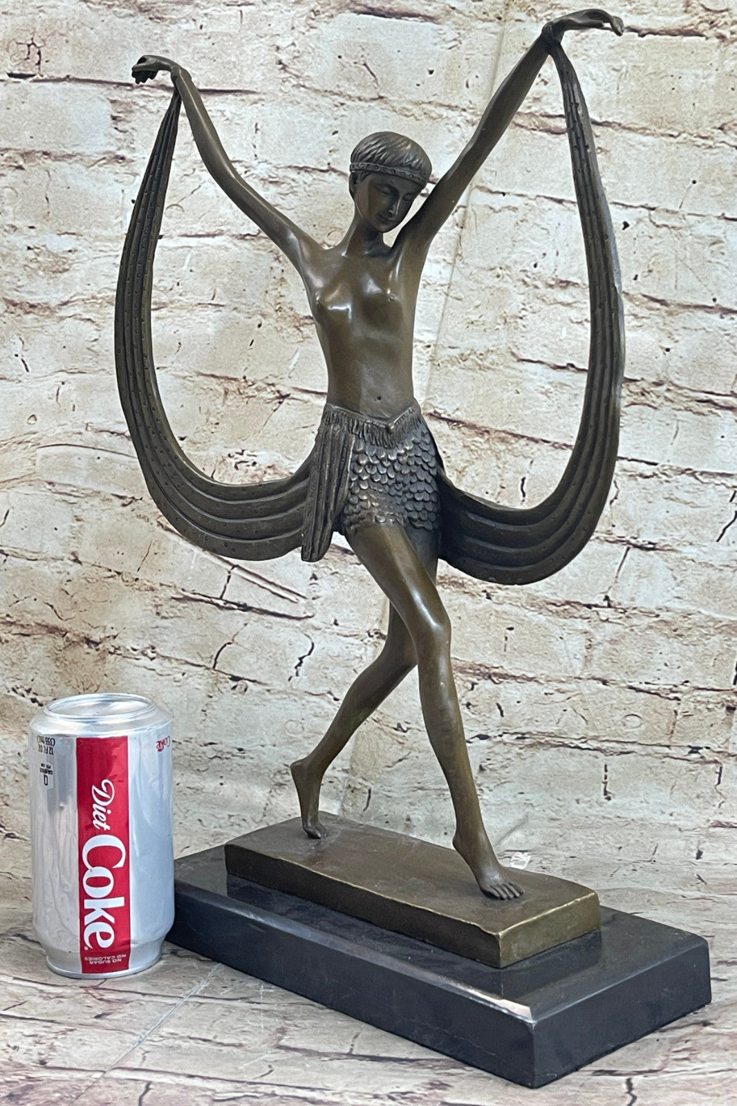 Art Deco Signed By Mirval Ribbon Dancer Bronze Sculpture Nude Figure Hot Cast