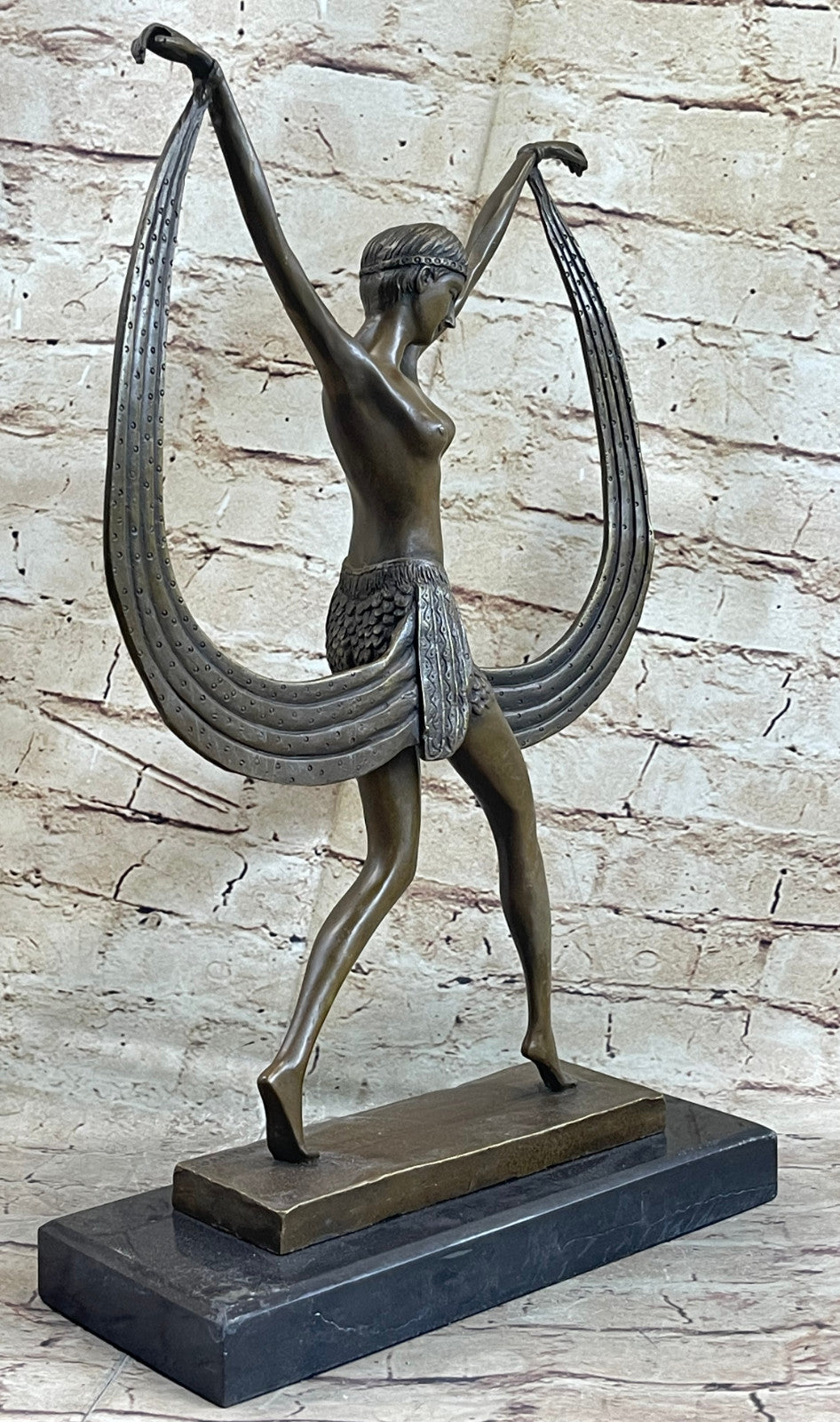 Art Deco Signed By Mirval Ribbon Dancer Bronze Sculpture Nude Figure Hot Cast