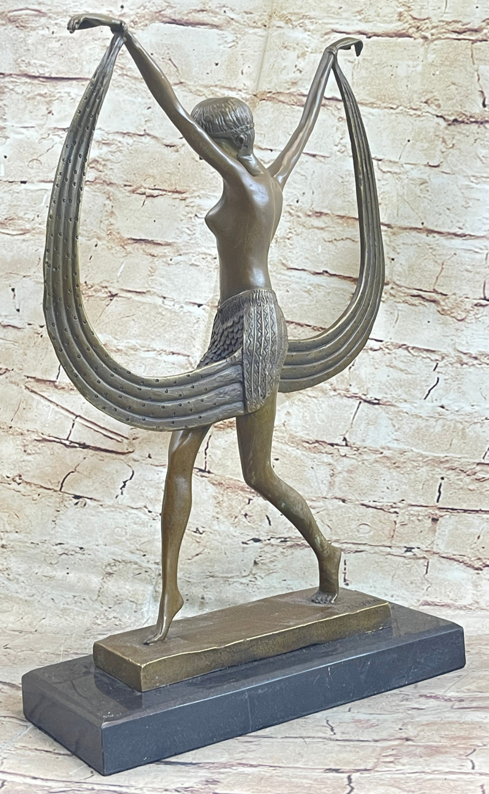 Art Deco Signed By Mirval Ribbon Dancer Bronze Sculpture Nude Figure Hot Cast