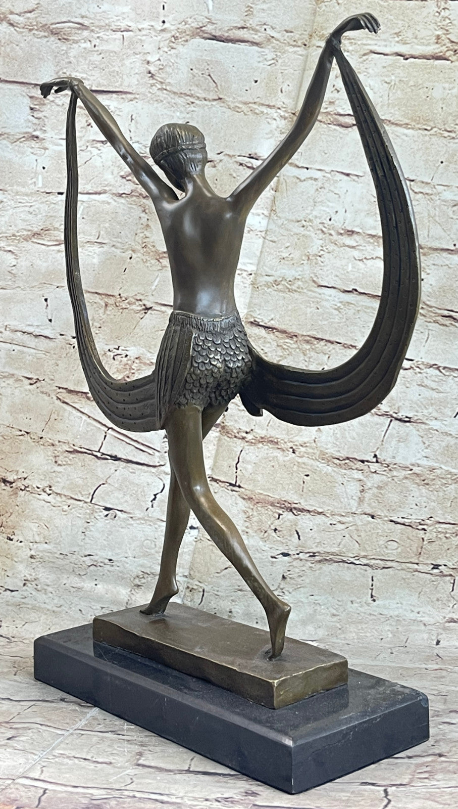 Art Deco Signed By Mirval Ribbon Dancer Bronze Sculpture Nude Figure Hot Cast
