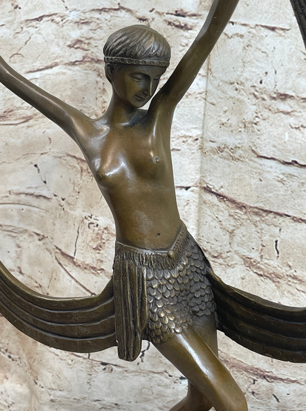Art Deco Signed By Mirval Ribbon Dancer Bronze Sculpture Nude Figure Hot Cast