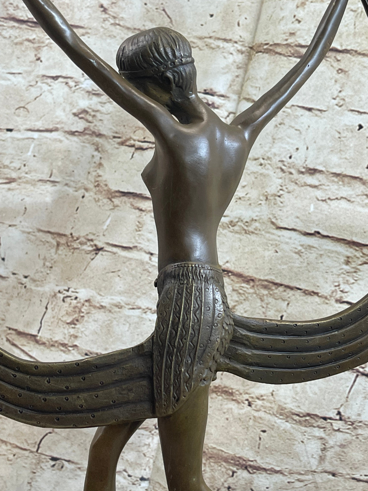 Art Deco Signed By Mirval Ribbon Dancer Bronze Sculpture Nude Figure Hot Cast