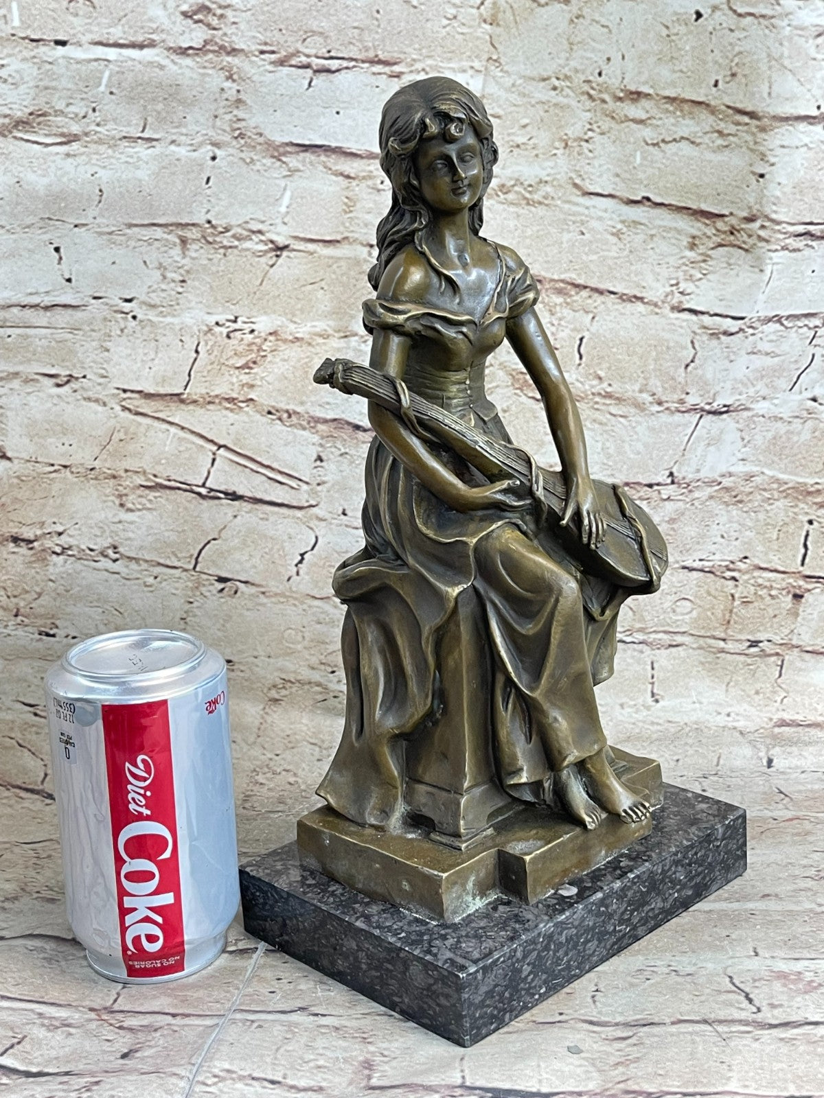 Vintage Art Nouveau Female Banjo Player Musician Music Lover Bronze Artwork