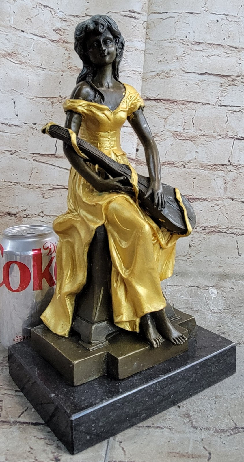 Female Banjo Player Genuine Solid Bronze Sculpture Marble Statue Figurine Sale
