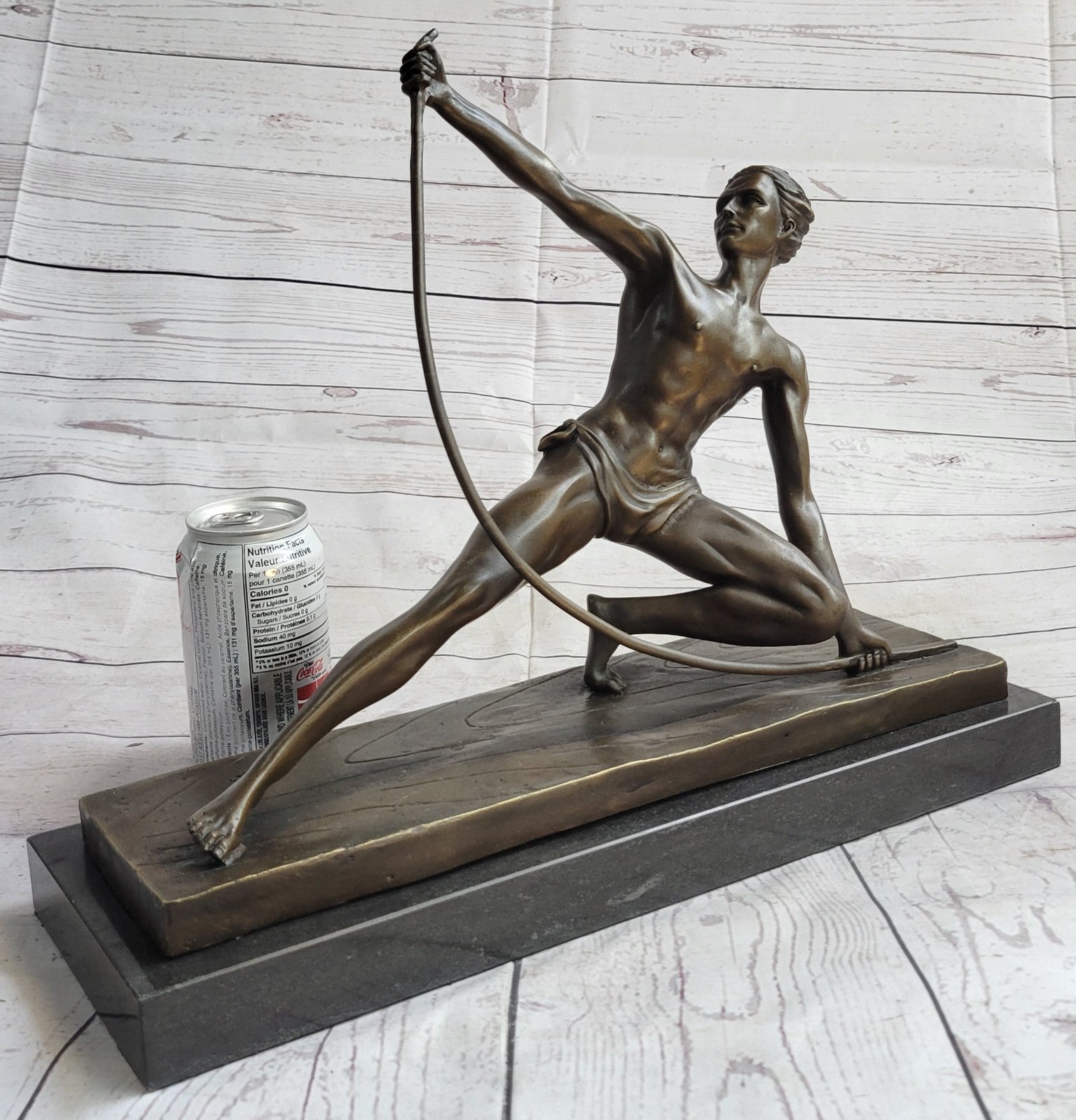 SIGNED VINTAGE POWERFUL MAN WITH BOW BRONZE SCULPTURE STATUE FIGURINE HOT CAST