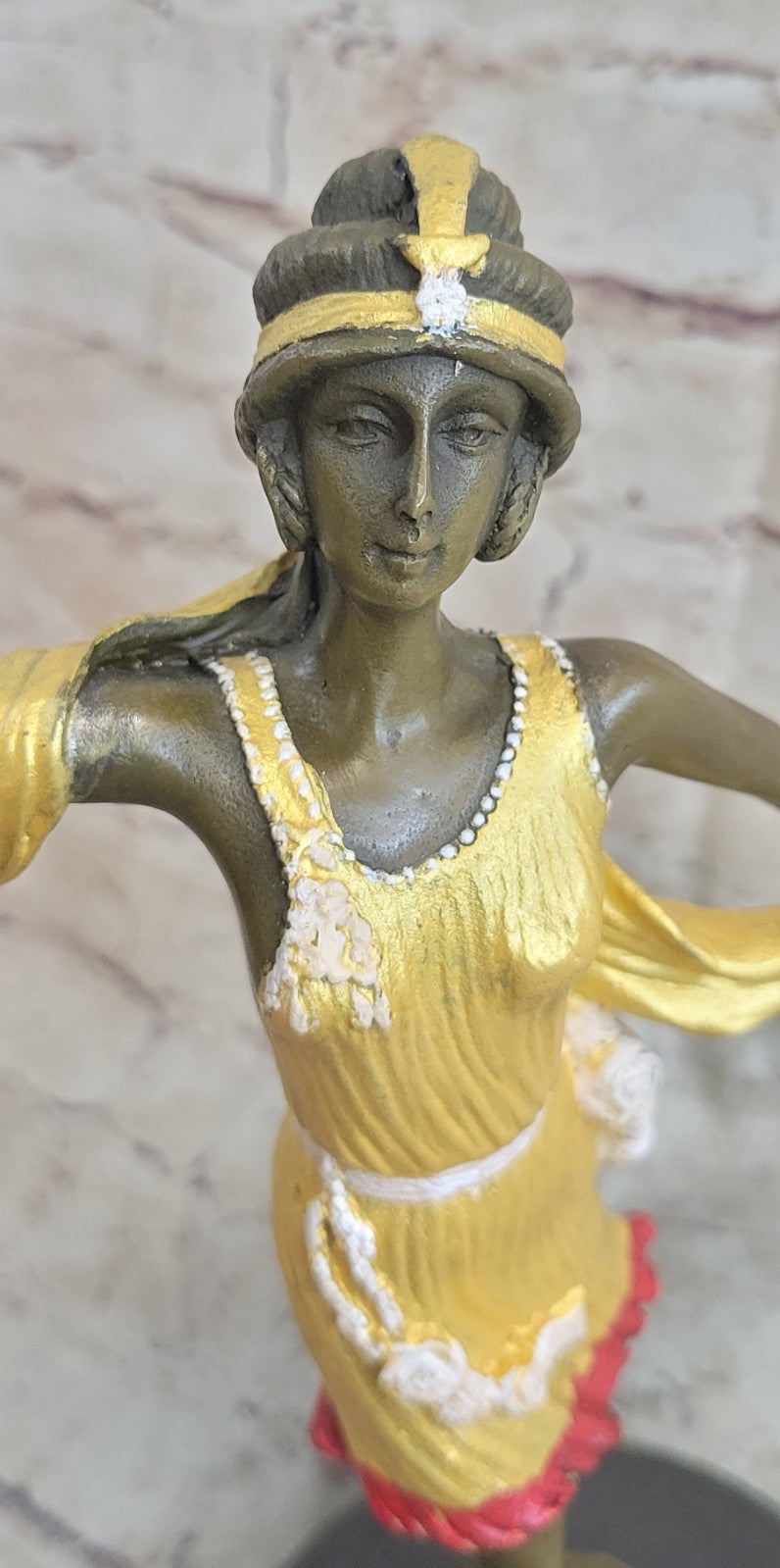Graceful Nude Dancer By Mirval Bronze Marble Figurine Art Deco Hand Made Figure