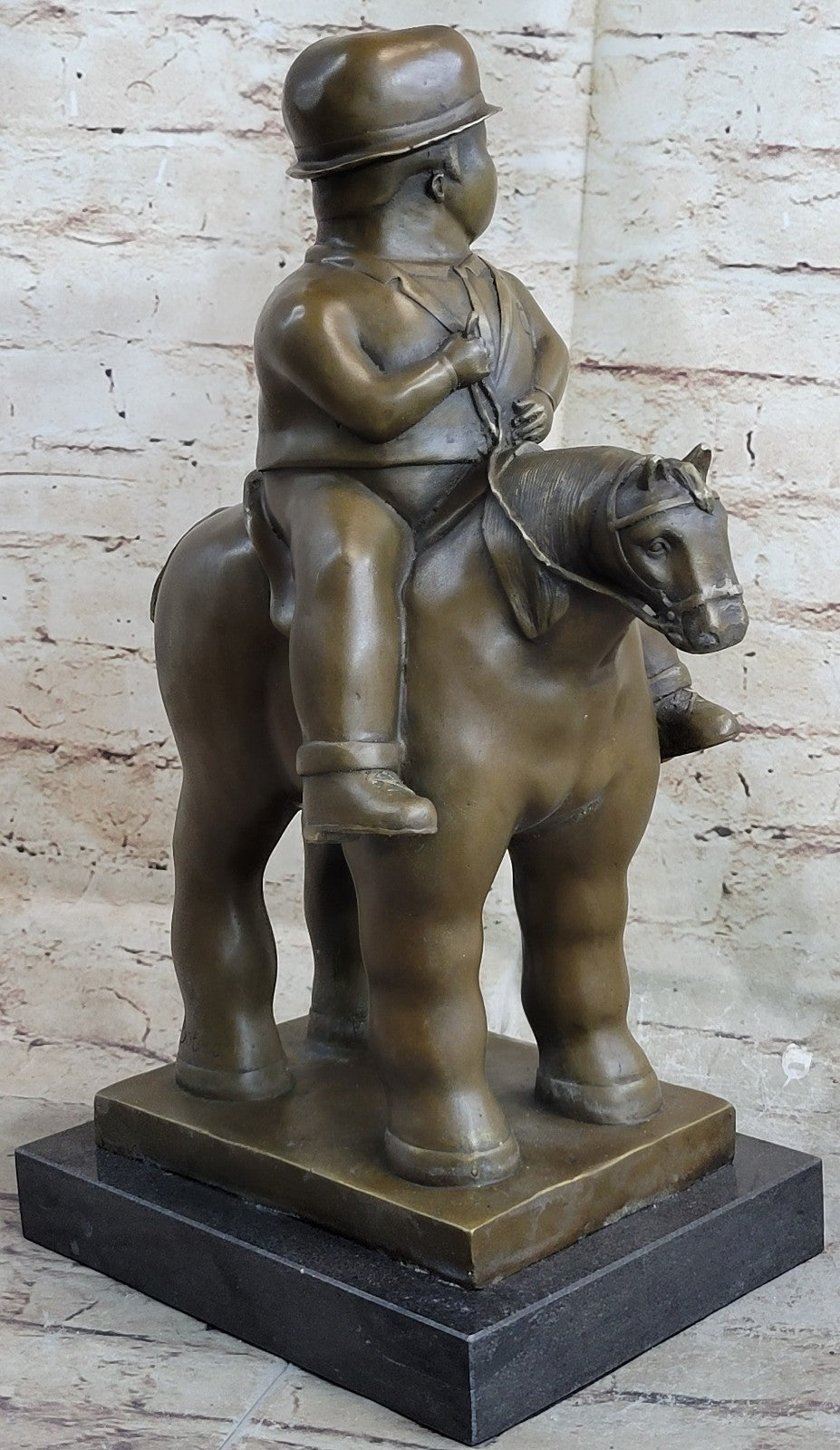 Bronze Sculpture Chubby Man on Horse Figure Signed Botero Sculpture Figurine Art