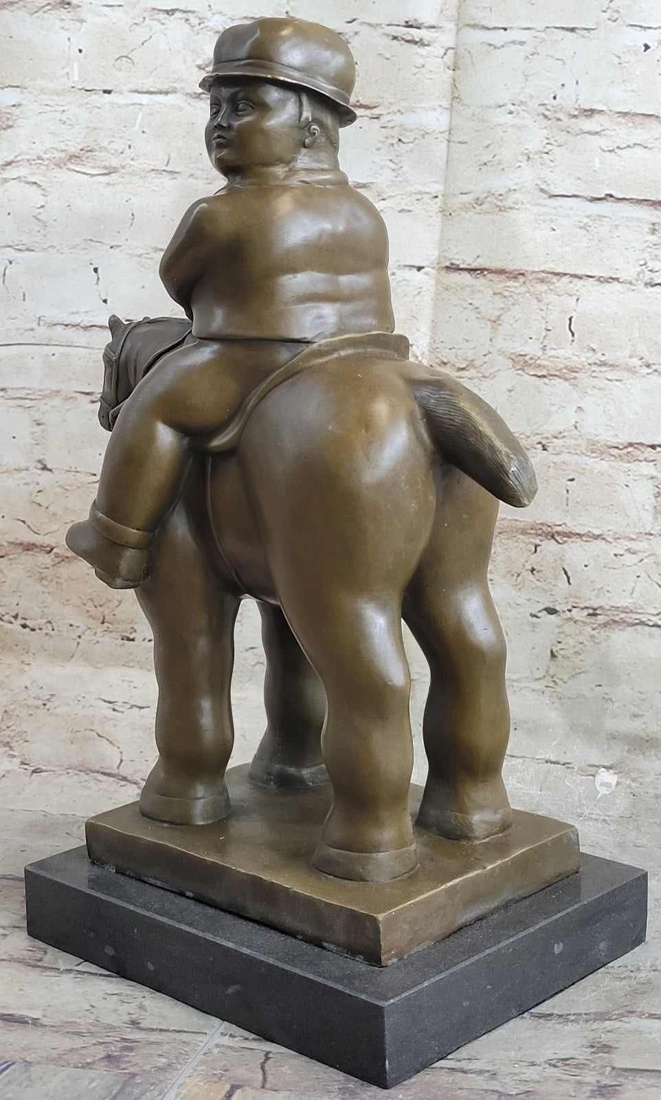 Bronze Sculpture Chubby Man on Horse Figure Signed Botero Sculpture Figurine Art