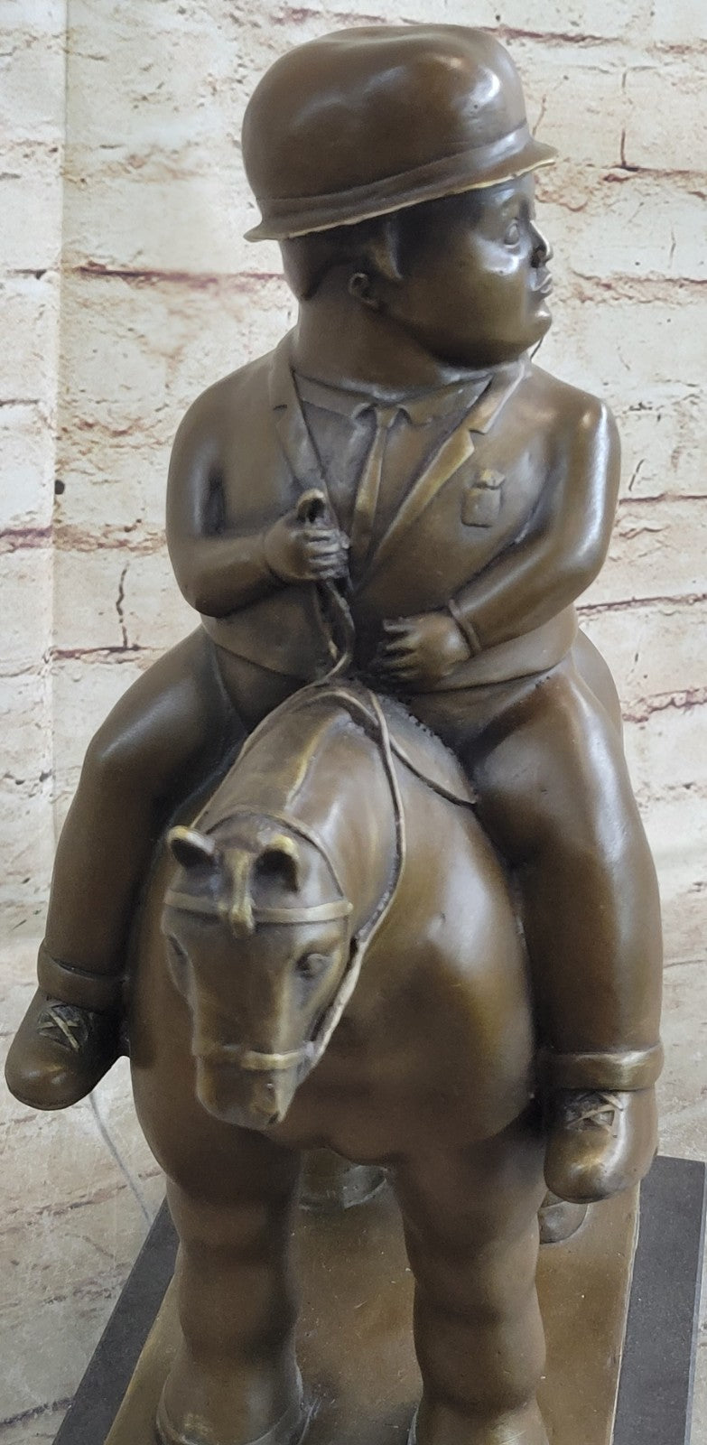 Bronze Sculpture Chubby Man on Horse Figure Signed Botero Sculpture Figurine Art