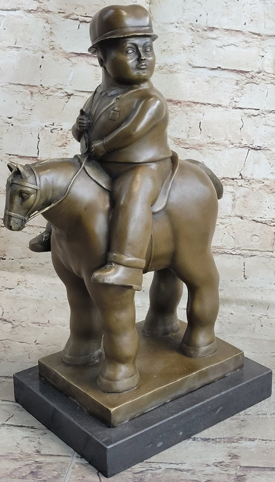 Bronze Sculpture Chubby Man on Horse Figure Signed Botero Sculpture Figurine Art