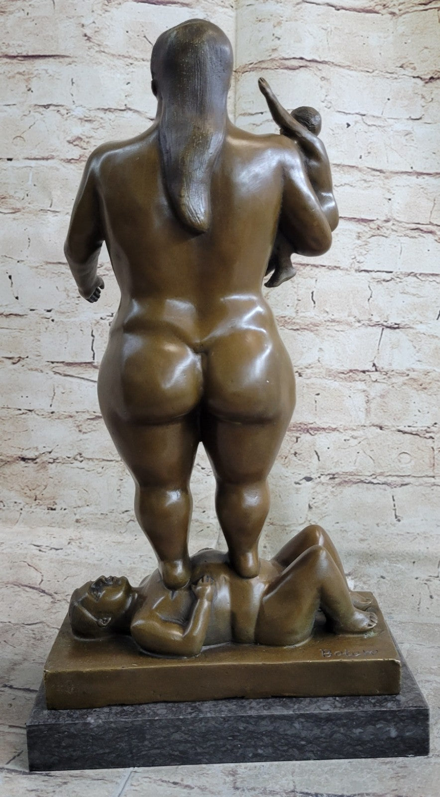 Man Nude Woman Carrying Baby by Spanish Artist Fernando Botero Genuine Bronze Statue