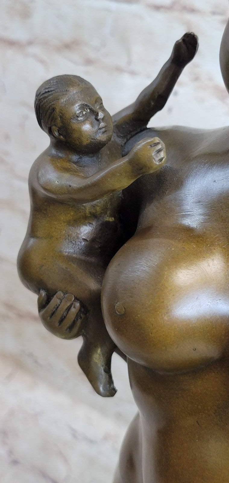 Man Nude Woman Carrying Baby by Spanish Artist Fernando Botero Genuine Bronze Statue
